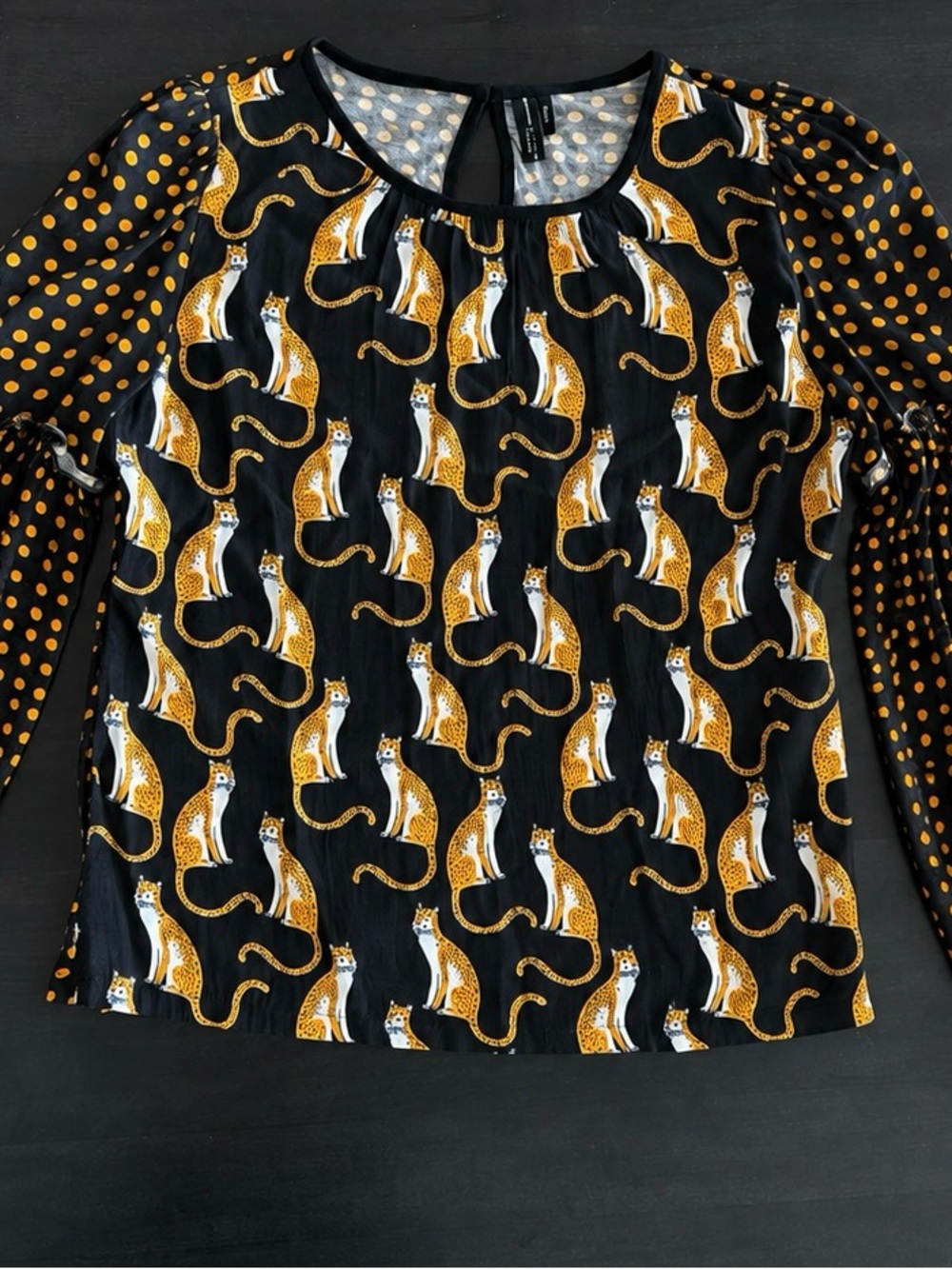 BL^NK London Anthropologie Cheetah Leopard Polka Dot Long Sleeve Blouse